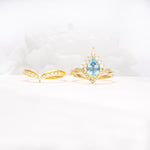 Pear Cut Aquamarine Crown Engagement Ring Set with Chevron Enhancer - Additional view