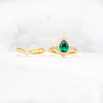 Pear Cut Emerald Crown Engagement Ring Set with Chevron Enhancer - Additional view