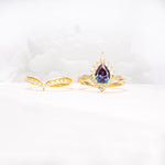 Pear Cut Alexandrite Crown Engagement Ring Set with Chevron Enhancer - Additional view