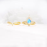 Pear Cut Moonstone Crown Engagement Ring Set with Chevron Enhancer - Additional view