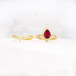 Pear Cut Ruby Crown Engagement Ring Set with Chevron Enhancer - Additional view