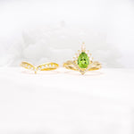 Pear Cut Peridot Crown Engagement Ring Set with Chevron Enhancer - Additional view