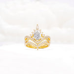 Tiara Pear Cut Moissanite Bridal Ring Set with Chevron Enhancer Band - Yellow-Gold