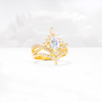 Tiara Pear Cut Moissanite Bridal Ring Set with Chevron Enhancer Band - Rose-Gold