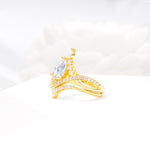 Tiara Pear Cut Moissanite Bridal Ring Set with Chevron Enhancer Band - White-Gold