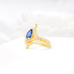 Tiara Pear Cut Sapphire Bridal Ring Set with Chevron Enhancer Band - White-Gold