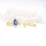 Tiara Pear Cut Sapphire Bridal Ring Set with Chevron Enhancer Band - Additional view
