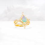 Tiara Pear Cut Fire Opal Bridal Ring Set with Chevron Enhancer Band - Rose-Gold