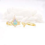 Tiara Pear Cut Fire Opal Bridal Ring Set with Chevron Enhancer Band - Additional view