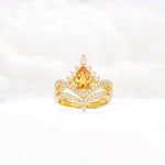 Tiara Pear Cut Citrine Bridal Ring Set with Chevron Enhancer Band - Yellow-Gold
