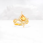 Tiara Pear Cut Citrine Bridal Ring Set with Chevron Enhancer Band - Rose-Gold