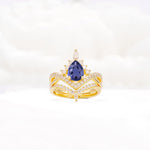 Tiara Pear Cut Tanzanite Bridal Ring Set with Chevron Enhancer Band - Yellow-Gold