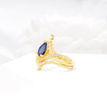 Tiara Pear Cut Tanzanite Bridal Ring Set with Chevron Enhancer Band - White-Gold