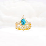 Tiara Pear Cut Turquoise Bridal Ring Set with Chevron Enhancer Band - Yellow-Gold
