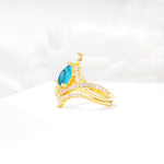 Tiara Pear Cut Turquoise Bridal Ring Set with Chevron Enhancer Band - White-Gold