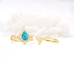 Tiara Pear Cut Turquoise Bridal Ring Set with Chevron Enhancer Band - Additional view