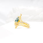 Tiara Pear Cut Moss Agate Bridal Ring Set with Chevron Enhancer Band - White-Gold