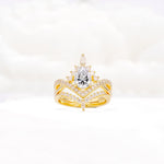 Tiara Pear Cut Lab Diamond Bridal Ring Set with Chevron Enhancer Band - Yellow-Gold