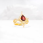 Tiara Pear Cut Garnet Bridal Ring Set with Chevron Enhancer Band - Rose-Gold