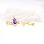 Tiara Pear Cut Amethyst Bridal Ring Set with Chevron Enhancer Band - Additional view