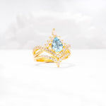 Tiara Pear Cut Aquamarine Bridal Ring Set with Chevron Enhancer Band - Rose-Gold