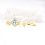 Tiara Pear Cut Aquamarine Bridal Ring Set with Chevron Enhancer Band - Additional view