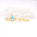 Tiara Pear Cut Moonstone Bridal Ring Set with Chevron Enhancer Band - Additional view