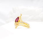 Tiara Pear Cut Ruby Bridal Ring Set with Chevron Enhancer Band - White-Gold