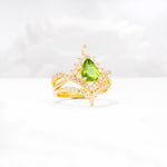 Tiara Pear Cut Peridot Bridal Ring Set with Chevron Enhancer Band - Rose-Gold