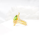 Tiara Pear Cut Peridot Bridal Ring Set with Chevron Enhancer Band - White-Gold