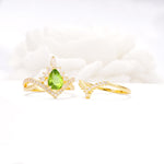 Tiara Pear Cut Peridot Bridal Ring Set with Chevron Enhancer Band - Additional view