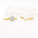 Oval Cut Moissanite Vintage Engagement Ring Set with Chevron Band - Additional view