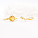 Oval Cut Citrine Vintage Engagement Ring Set with Chevron Band - Additional view