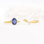 Oval Cut Tanzanite Vintage Engagement Ring Set with Chevron Band - Additional view