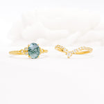 Oval Cut Moss Agate Vintage Engagement Ring Set with Chevron Band - Additional view