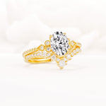 Oval Cut Lab Diamond Vintage Engagement Ring Set with Chevron Band - Rose-Gold