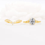 Oval Cut Lab Diamond Vintage Engagement Ring Set with Chevron Band - White-Gold