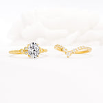 Oval Cut Lab Diamond Vintage Engagement Ring Set with Chevron Band - Additional view