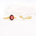 Oval Cut Garnet Vintage Engagement Ring Set with Chevron Band - Additional view