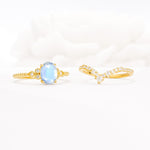Oval Cut Moonstone Vintage Engagement Ring Set with Chevron Band - Additional view