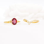 Oval Cut Ruby Vintage Engagement Ring Set with Chevron Band - Additional view