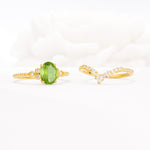 Oval Cut Peridot Vintage Engagement Ring Set with Chevron Band - Additional view