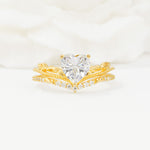 Nature Inspired Heart Cut Moissanite Bridal Ring Set - Yellow-Gold