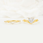 Nature Inspired Heart Cut Moissanite Bridal Ring Set - White-Gold