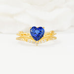 Nature Inspired Heart Cut Sapphire Bridal Ring Set - Yellow-Gold