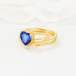 Nature Inspired Heart Cut Sapphire Bridal Ring Set - Rose-Gold