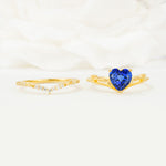 Nature Inspired Heart Cut Sapphire Bridal Ring Set - White-Gold