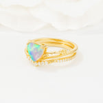 Nature Inspired Heart Cut Fire Opal Bridal Ring Set - Rose-Gold