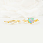 Nature Inspired Heart Cut Fire Opal Bridal Ring Set - White-Gold