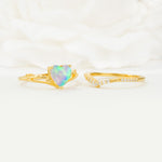 Nature Inspired Heart Cut Fire Opal Bridal Ring Set - Additional view